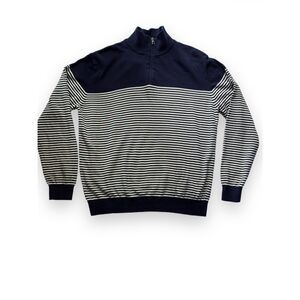 Weatherproof 100% Cotton Navy Stripe Quarter Zip Sweater Oversized Fit Size L
